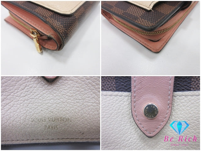 ルイ ヴィトン LOUIS VUITTON ポルトフォイユ ジュリエット N60380 二つ折り 財布 ダミエ エベヌ ピンク ベージュ LV ロゴ コンパクト ウォレット 【中古】【送料無料】bs4220