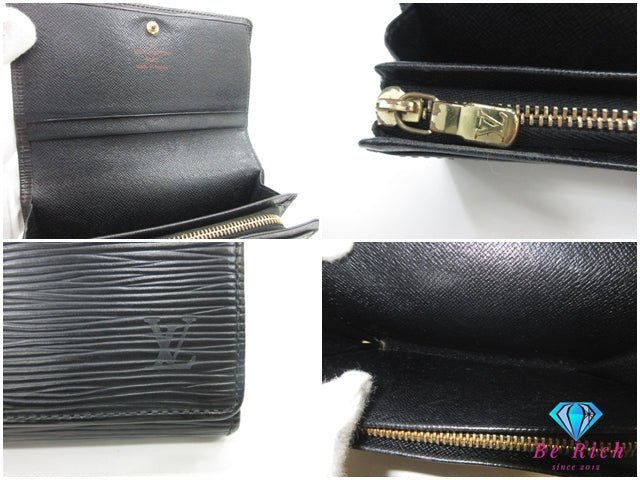 ルイ ヴィトン LOUIS VUITTON 二つ折り財布 エピ ポルト モネ ビエ トレゾール M63972 ノワール ブラック 黒 L字ファスナー 小銭入れ LV ロゴ 中財布 ミディアム ウォレット 【中古】【送料無料】 bs4227