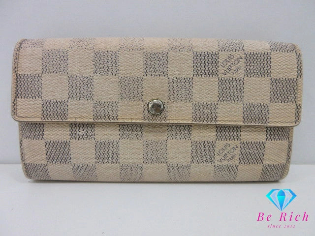 ルイ ヴィトン LOUIS VUITTON N61735 ダミエ アズール ポルト フォイユ サラ 白 グレー LV ロゴ 二つ折り財布 長財布 ロング ウォレット 【中古】【送料無料】bs4232