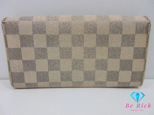 ルイ ヴィトン LOUIS VUITTON N61735 ダミエ アズール ポルト フォイユ サラ 白 グレー LV ロゴ 二つ折り財布 長財布 ロング ウォレット 【中古】【送料無料】bs4232