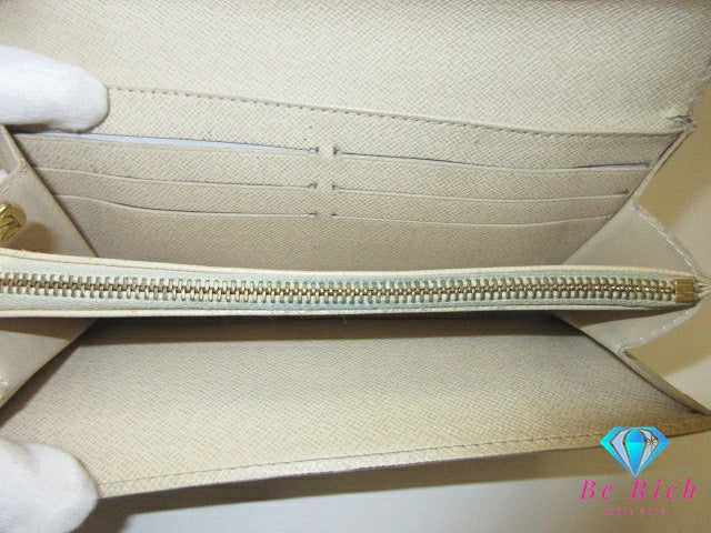 ルイ ヴィトン LOUIS VUITTON N61735 ダミエ アズール ポルト フォイユ サラ 白 グレー LV ロゴ 二つ折り財布 長財布 ロング ウォレット 【中古】【送料無料】bs4232