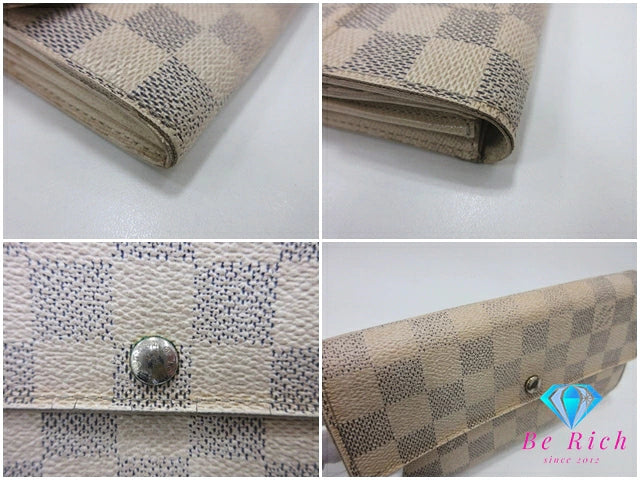 ルイ ヴィトン LOUIS VUITTON N61735 ダミエ アズール ポルト フォイユ サラ 白 グレー LV ロゴ 二つ折り財布 長財布 ロング ウォレット 【中古】【送料無料】bs4232