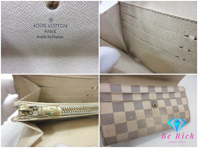 ルイ ヴィトン LOUIS VUITTON N61735 ダミエ アズール ポルト フォイユ サラ 白 グレー LV ロゴ 二つ折り財布 長財布 ロング ウォレット 【中古】【送料無料】bs4232