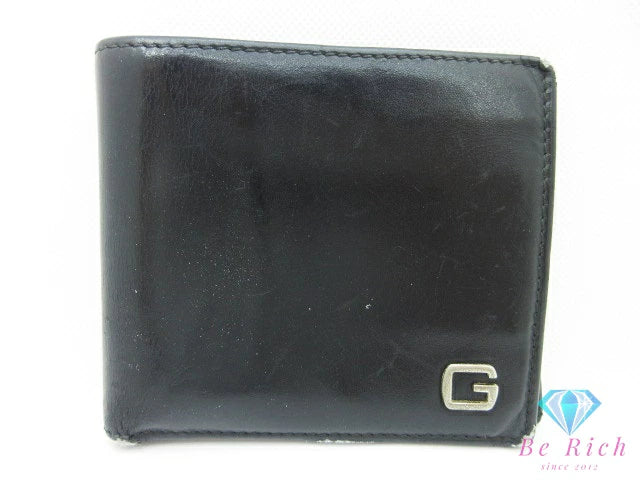 グッチ GUCC 二つ折り 財布 162838 G ロゴ 黒 ブラック レザー ロゴ コンパクト ウォレット 【中古】【送料無料】bs4235