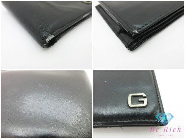 グッチ GUCC 二つ折り 財布 162838 G ロゴ 黒 ブラック レザー ロゴ コンパクト ウォレット 【中古】【送料無料】bs4235