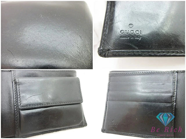 グッチ GUCC 二つ折り 財布 162838 G ロゴ 黒 ブラック レザー ロゴ コンパクト ウォレット 【中古】【送料無料】bs4235