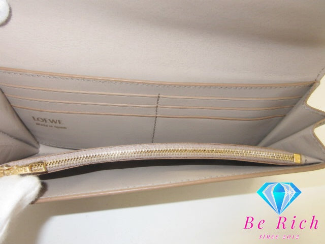 ロエベ LOEWE ペブル コンチネンタル ウォレット 二つ折り 長財布 CANBACWX01 ベージュ レザー ロゴ 財布 ロング ウォレット 【中古】【送料無料】bs4245