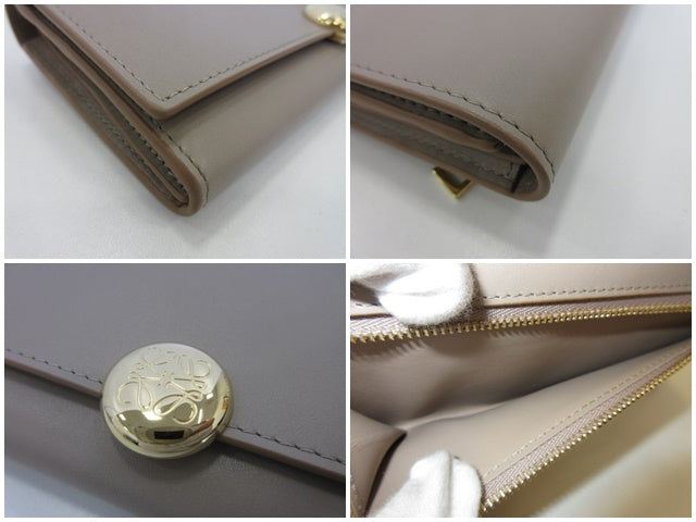 ロエベ LOEWE ペブル コンチネンタル ウォレット 二つ折り 長財布 CANBACWX01 ベージュ レザー ロゴ 財布 ロング ウォレット 【中古】【送料無料】bs4245