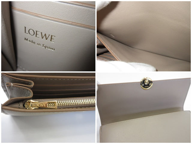 ロエベ LOEWE ペブル コンチネンタル ウォレット 二つ折り 長財布 CANBACWX01 ベージュ レザー ロゴ 財布 ロング ウォレット 【中古】【送料無料】bs4245