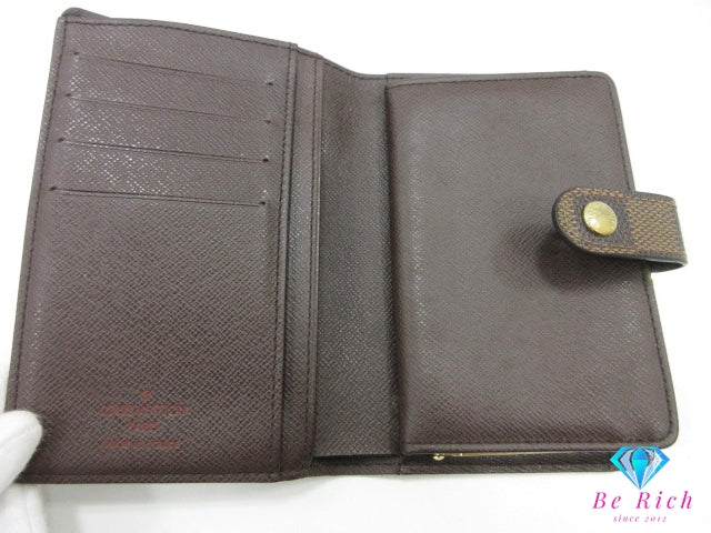 ルイ ヴィトン LOUIS VUITTON がま口 二つ折り財布 ダミエ ポルト モネ ビエ ヴィエノワ N61664 エベヌ ブラウン 茶 LV ロゴ 中財布 ミディアム コンパクト ウォレット  【中古】【送料無料】 bs4248