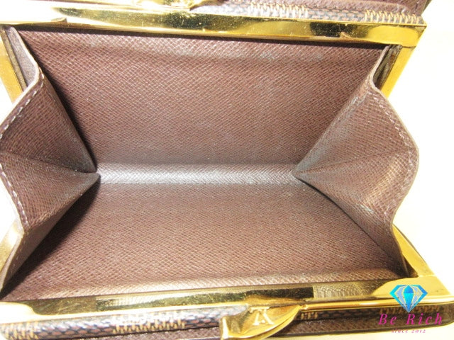 ルイ ヴィトン LOUIS VUITTON がま口 二つ折り財布 ダミエ ポルト モネ ビエ ヴィエノワ N61664 エベヌ ブラウン 茶 LV ロゴ 中財布 ミディアム コンパクト ウォレット  【中古】【送料無料】 bs4248
