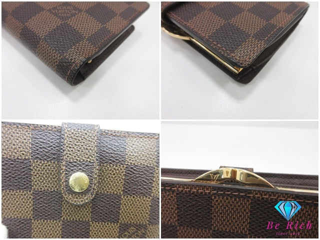 ルイ ヴィトン LOUIS VUITTON がま口 二つ折り財布 ダミエ ポルト モネ ビエ ヴィエノワ N61664 エベヌ ブラウン 茶 LV ロゴ 中財布 ミディアム コンパクト ウォレット  【中古】【送料無料】 bs4248