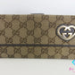 グッチ GUCCI Wホック 二つ折り財布 長財布 245723 GG ラブリー ハート カーキ ベージュ キャンバス レザー ロゴ ロング ウォレット 【中古】【送料無料】bs4257