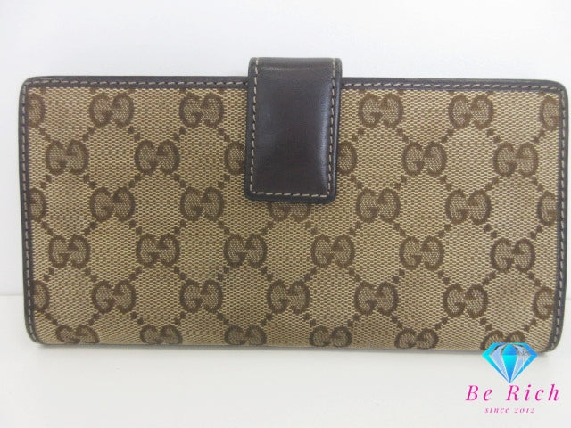 グッチ GUCCI Wホック 二つ折り財布 長財布 245723 GG ラブリー ハート カーキ ベージュ キャンバス レザー ロゴ ロング ウォレット 【中古】【送料無料】bs4257