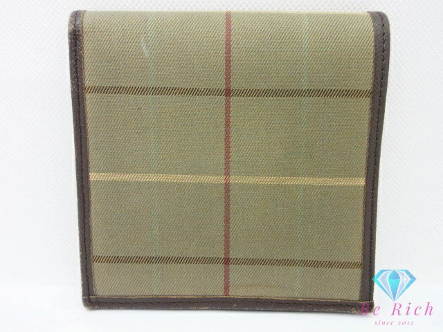 バーバリー BURBERRY 二つ折り財布 緑 モスグリーン チェック柄 キャンバス レザー ロゴ コンパクト ウォレット 【中古】【送料無料】 bs4268