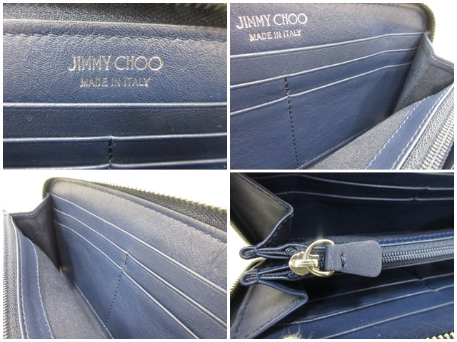 美品 ジミーチュウ ラウンドファスナー 長財布 J000026837001 フィリパ FILLPA スタッズ レザー ライトカーキ ゴールド JIMMY CHOO 【中古】【送料無料】 bs4269
