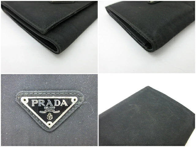 プラダ 三つ折り 財布 ポコノ ナイロン レザー ブラック 黒 PRADA コンパクト ウォレット メンズ レディース 【中古】【送料無料】 bs4270