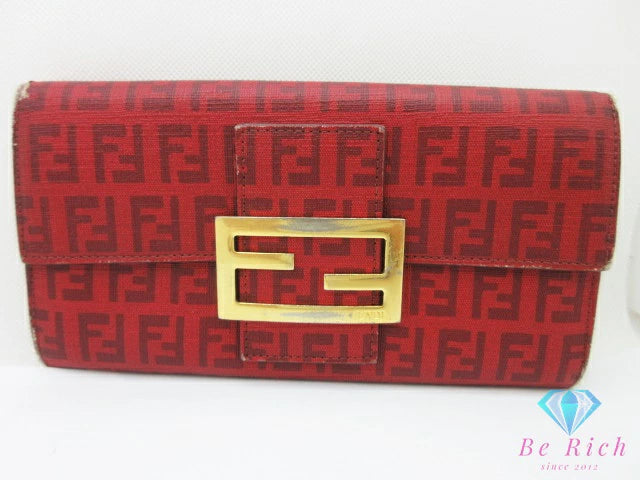 フェンディ 二つ折り 長財布 8M0021 ズッキーノ 赤 レッド PVC ロゴ ズッカ FENDI ロング ウォレット【中古】【送料無料】 bs4280