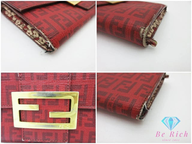 フェンディ 二つ折り 長財布 8M0021 ズッキーノ 赤 レッド PVC ロゴ ズッカ FENDI ロング ウォレット【中古】【送料無料】 bs4280