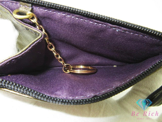 コーチ COACH キーケース コインケース 小銭入れ レザー ゴールド キーリング ロゴ コインパース コンパクト ウォレット  【中古】【送料無料】 bs4281