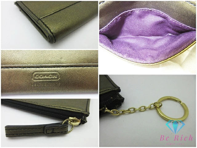 コーチ COACH キーケース コインケース 小銭入れ レザー ゴールド キーリング ロゴ コインパース コンパクト ウォレット  【中古】【送料無料】 bs4281