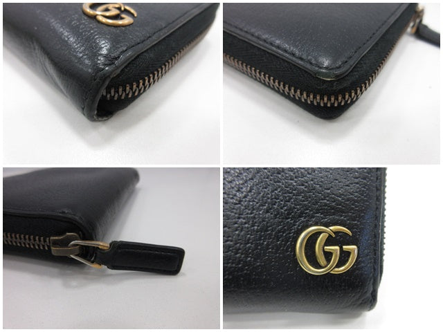 グッチ GUCCI ラウンド ファスナー 長財布 428736 GG マーモント ブラック 黒 レザー ロゴ 二つ折り財布 ロング ウォレット  【中古】【送料無料】 bs4283