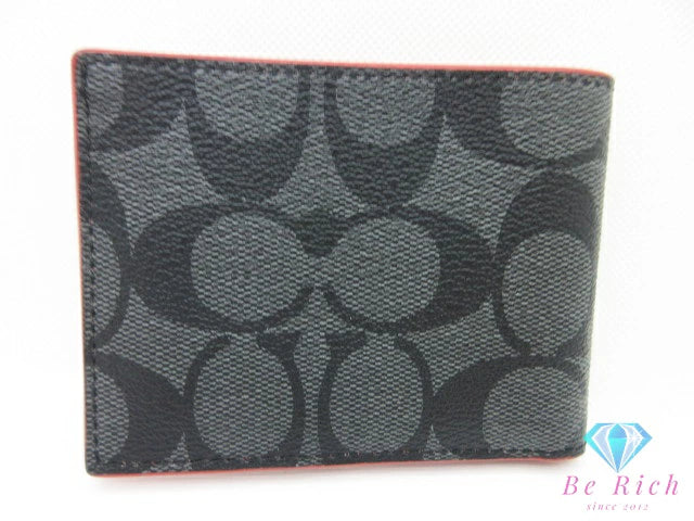 コーチ COACH 二つ折り札入れ カード入れ F88123 シグネチャー グレー 赤 PVC レザー ロゴ 札入れ 小銭入れなし コンパクト ウォレット 【中古】【送料無料】bs4285