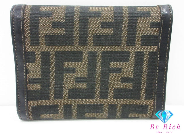 フェンディ FENDI 三つ折り財布 2270 30729 079 ズッカ ブラウン 茶 ブラック 黒 キャンバス レザー コンパクト ウォレット 中財布  【中古】【送料無料】 bs4289