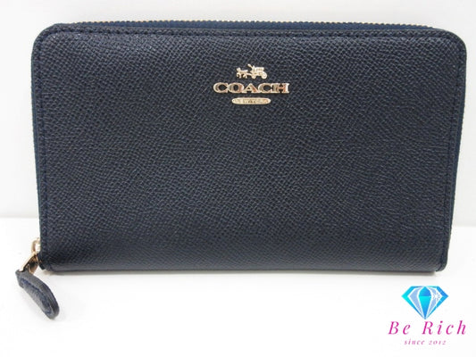 コーチ ラウンド ファスナー 長財布 58584 紺 ネイビー レザー COACH ロング ウォレット 【中古】【送料無料】 bs4294