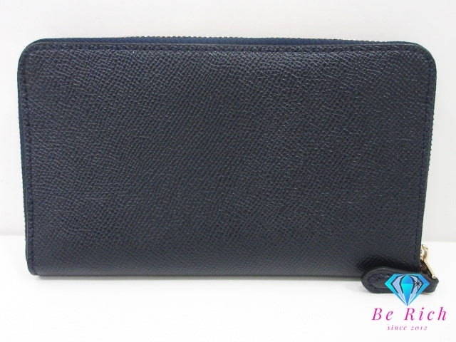 コーチ ラウンド ファスナー 長財布 58584 紺 ネイビー レザー COACH ロング ウォレット 【中古】【送料無料】 bs4294