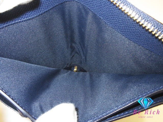 コーチ ラウンド ファスナー 長財布 58584 紺 ネイビー レザー COACH ロング ウォレット 【中古】【送料無料】 bs4294