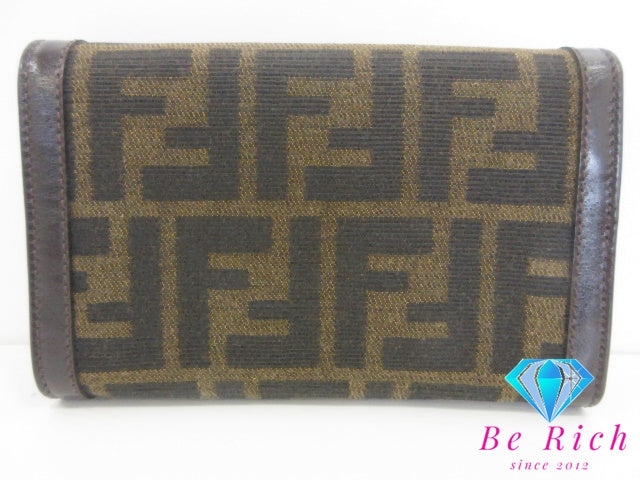 フェンディ FENDI 二つ折り財布 31052 ズッカ L字ファスナー 小銭入れ ブラウン 茶 キャンバス レザー ロゴ 中財布 ミディアム コンパクト ウォレット  【中古】【送料無料】 bs4300