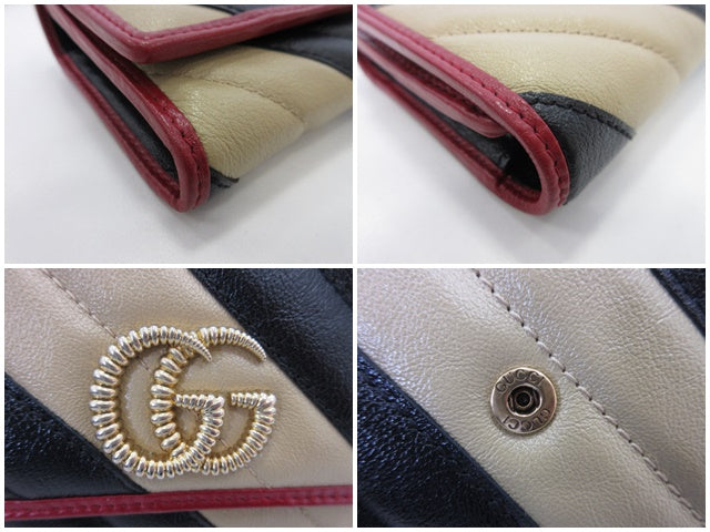 グッチ GUCCI 二つ折り財布 長財布 573809 GG マーモント ベージュ ブラック レッド 黒 赤 レザー ロゴ ダイアゴナル ストライプ キルティング  【中古】【送料無料】 bs4316