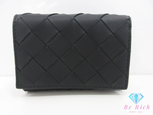 ボッテガ ヴェネタ BOTTEGA VENETA イントレチャート 三つ折り財布 690568 黒 ブラック レザー ロゴ コンパクト ウォレット  【中古】【送料無料】bs4352