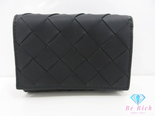 ボッテガ ヴェネタ BOTTEGA VENETA イントレチャート 三つ折り財布 690568 黒 ブラック レザー ロゴ コンパクト ウォレット  【中古】【送料無料】bs4352