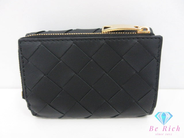 ボッテガ ヴェネタ BOTTEGA VENETA イントレチャート 三つ折り財布 690568 黒 ブラック レザー ロゴ コンパクト ウォレット  【中古】【送料無料】bs4352