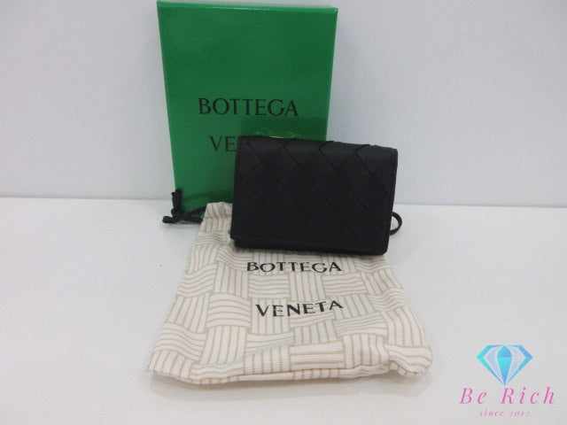 ボッテガ ヴェネタ BOTTEGA VENETA イントレチャート 三つ折り財布 690568 黒 ブラック レザー ロゴ コンパクト ウォレット  【中古】【送料無料】bs4352