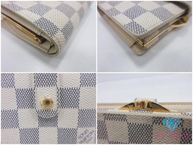 ルイ ヴィトン LOUIS VUITTON ダミエ アズール ポルトフォイユ ヴィエノワ N61676 白 ホワイト アイボリー PVC レザー LV ロゴ 中財布 ミディアム コンパクト ウォレット がま口 小銭入れ 【中古】【送料無料】 bs4360