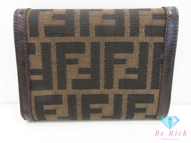 フェンディ FENDI 三つ折り財布 2270 30729 099 ズッカ ブラウン 茶 ブラック 黒 キャンバス レザー コンパクト ウォレット 中財布  【中古】【送料無料】 bs4371