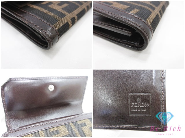 フェンディ FENDI 三つ折り財布 2270 30729 099 ズッカ ブラウン 茶 ブラック 黒 キャンバス レザー コンパクト ウォレット 中財布  【中古】【送料無料】 bs4371
