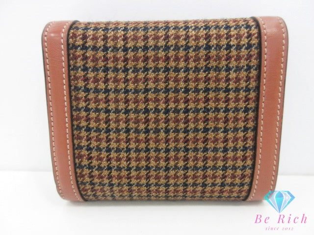 セリーヌ CELINE 三つ折り財布 スモール フラップ ウォレット トリオンフ 10D78 ツイード 茶 ブラウン ロゴ 二つ折り財布 コンパクト ミニ ウォレット  【中古】【送料無料】 bs4374