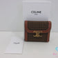 セリーヌ CELINE 三つ折り財布 スモール フラップ ウォレット トリオンフ 10D78 ツイード 茶 ブラウン ロゴ 二つ折り財布 コンパクト ミニ ウォレット  【中古】【送料無料】 bs4374