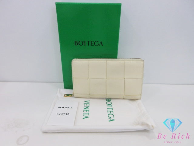 ボッテガ ヴェネタ BOTTEGA VENETA カセット ラウンド ファスナー 長財布 651368 レザー クリーム系 ロゴ 二つ折り財布 ロング ウォレット 【中古】【送料無料】bs4379
