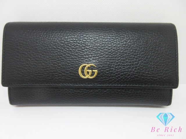 グッチ GUCCI ダブルG コンチネンタル ウォレット 二つ折り 長財布 456116 プチマーモント ロゴ レザー 黒 ブラック 【中古】【送料無料】 bs4388