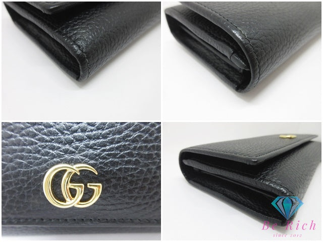 グッチ GUCCI ダブルG コンチネンタル ウォレット 二つ折り 長財布 456116 プチマーモント ロゴ レザー 黒 ブラック 【中古】【送料無料】 bs4388