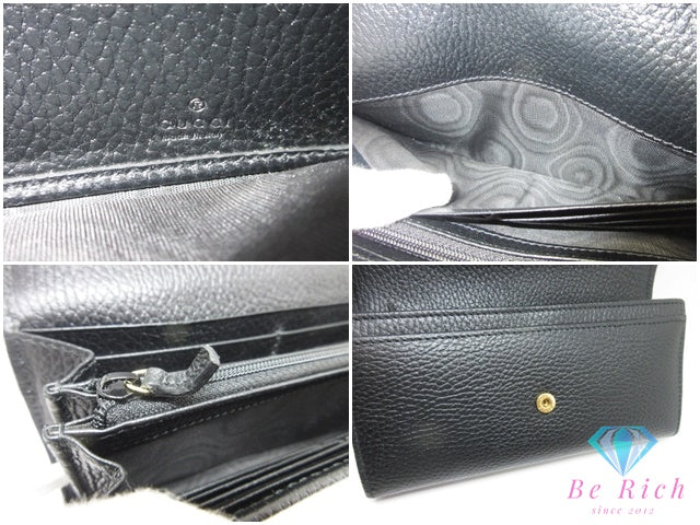 グッチ GUCCI ダブルG コンチネンタル ウォレット 二つ折り 長財布 456116 プチマーモント ロゴ レザー 黒 ブラック 【中古】【送料無料】 bs4388