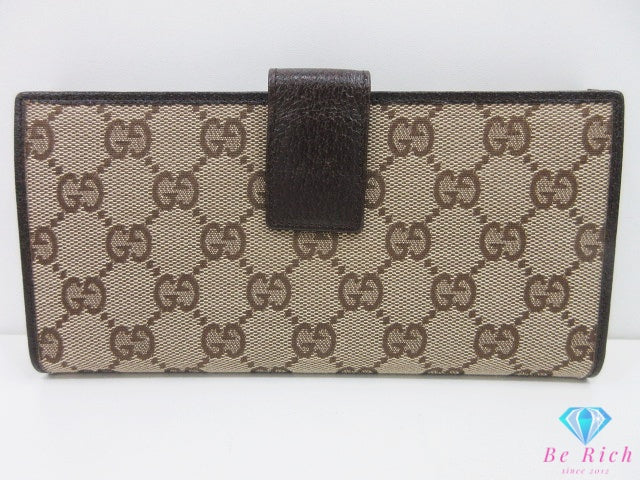 グッチ GUCCI Wホック 長財布 112715 GG ベージュ 茶 ブラウン キャンバス レザー ロゴ 二つ折り財布 ロング ウォレット 【中古】【送料無料】bs4396