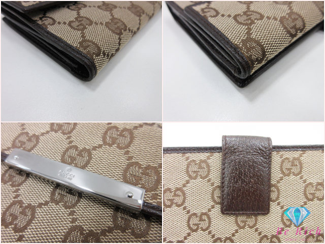 グッチ GUCCI Wホック 長財布 112715 GG ベージュ 茶 ブラウン キャンバス レザー ロゴ 二つ折り財布 ロング ウォレット 【中古】【送料無料】bs4396