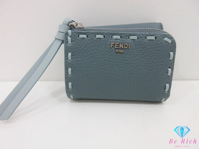 美品 フェンディ FENDI ピーカブー L字ファスナー 三つ折り 財布 8M0499 青 ブルー マーキュリーブルー レザー ロゴ ステッチ コンパクト ウォレット Selleria 【中古】【送料無料】 bs4402