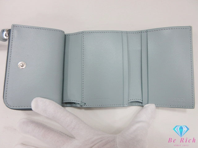 美品 フェンディ FENDI ピーカブー L字ファスナー 三つ折り 財布 8M0499 青 ブルー マーキュリーブルー レザー ロゴ ステッチ コンパクト ウォレット Selleria 【中古】【送料無料】 bs4402